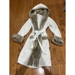 Pottery Barn Faux Fur Super Soft White & Brown Hooded Robe Women’s Size M